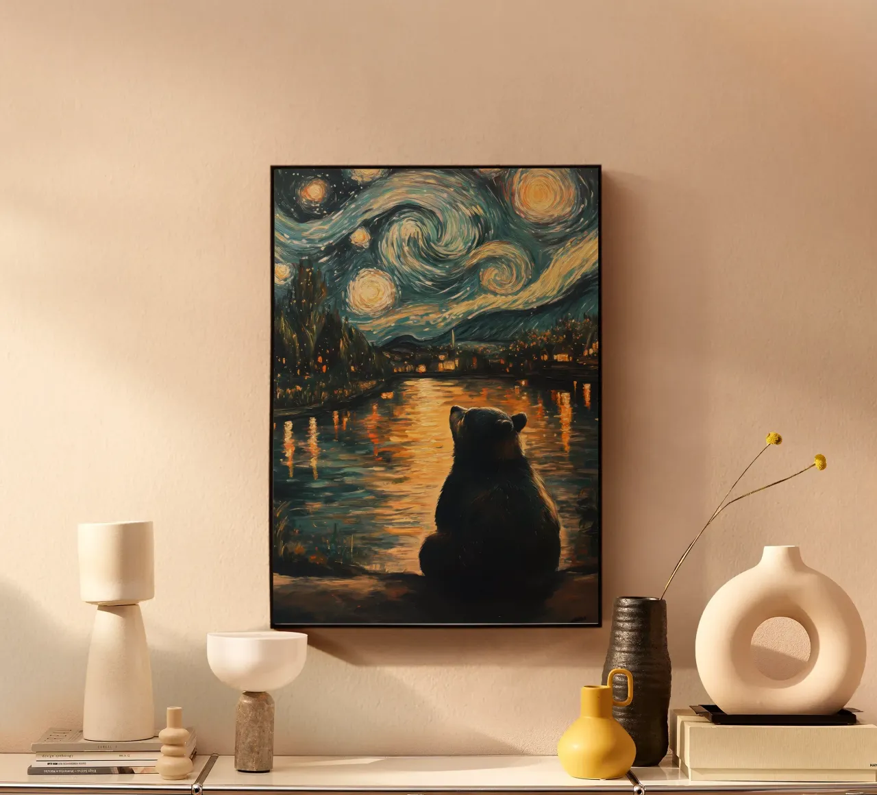 Bear Under Starry Night acrylic glass by Adrian Patel