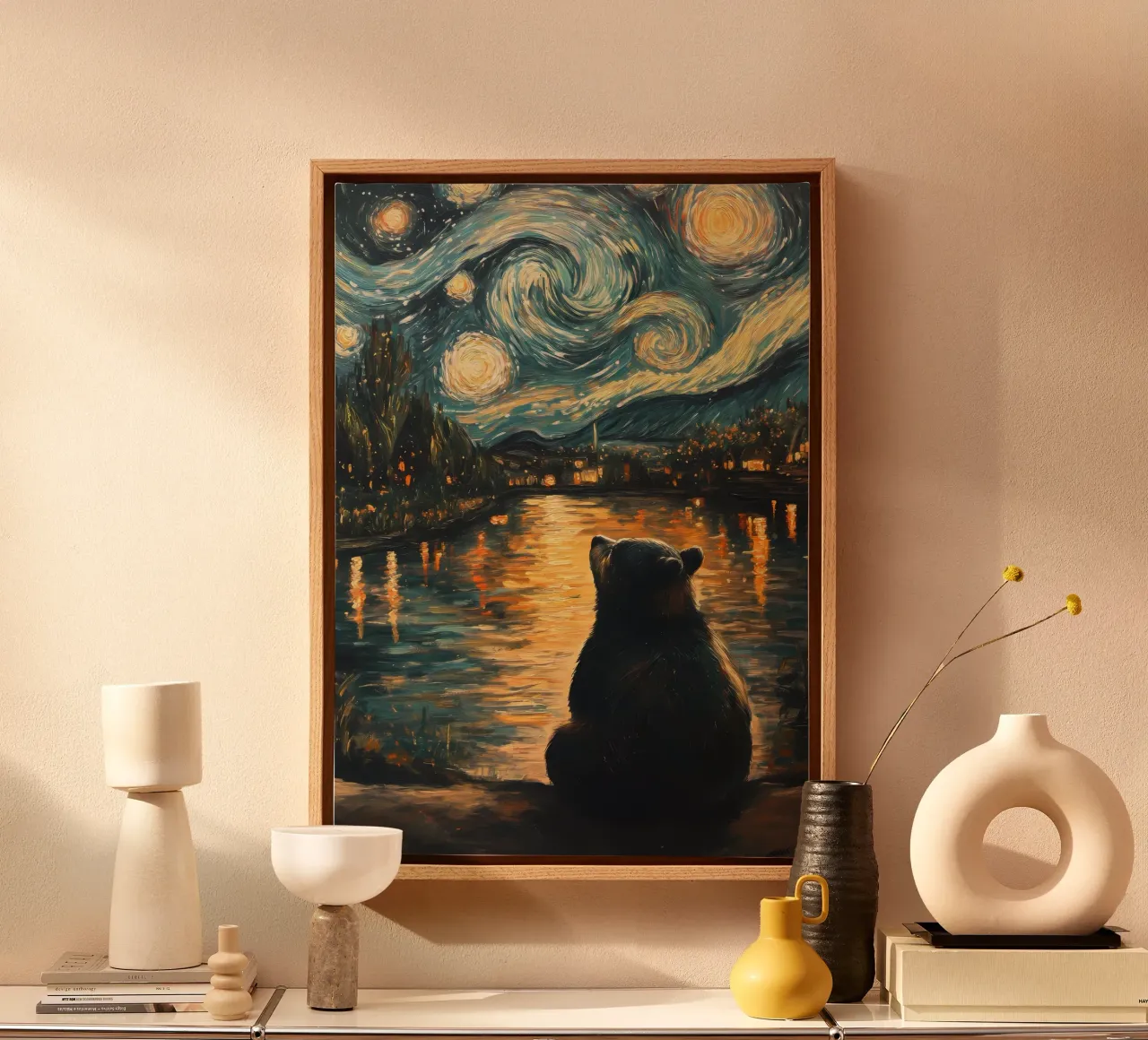 Bear Under Starry Night canvas by Adrian Patel