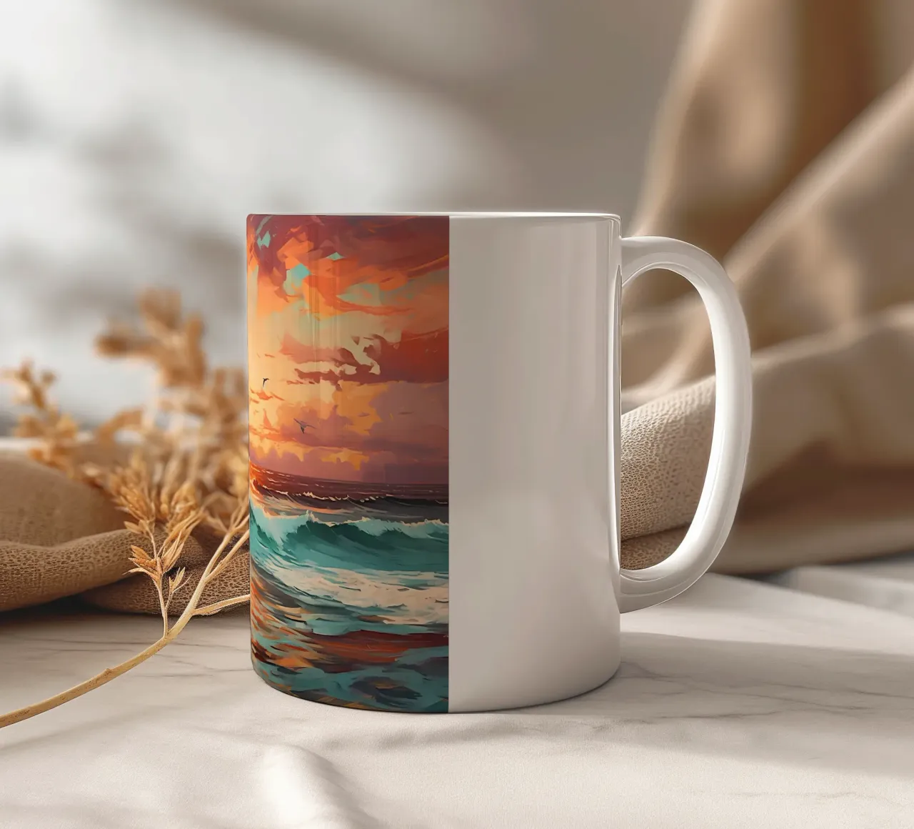 Pittura dell'oceano al tramonto tazza in ceramica da Bartosz Powalka