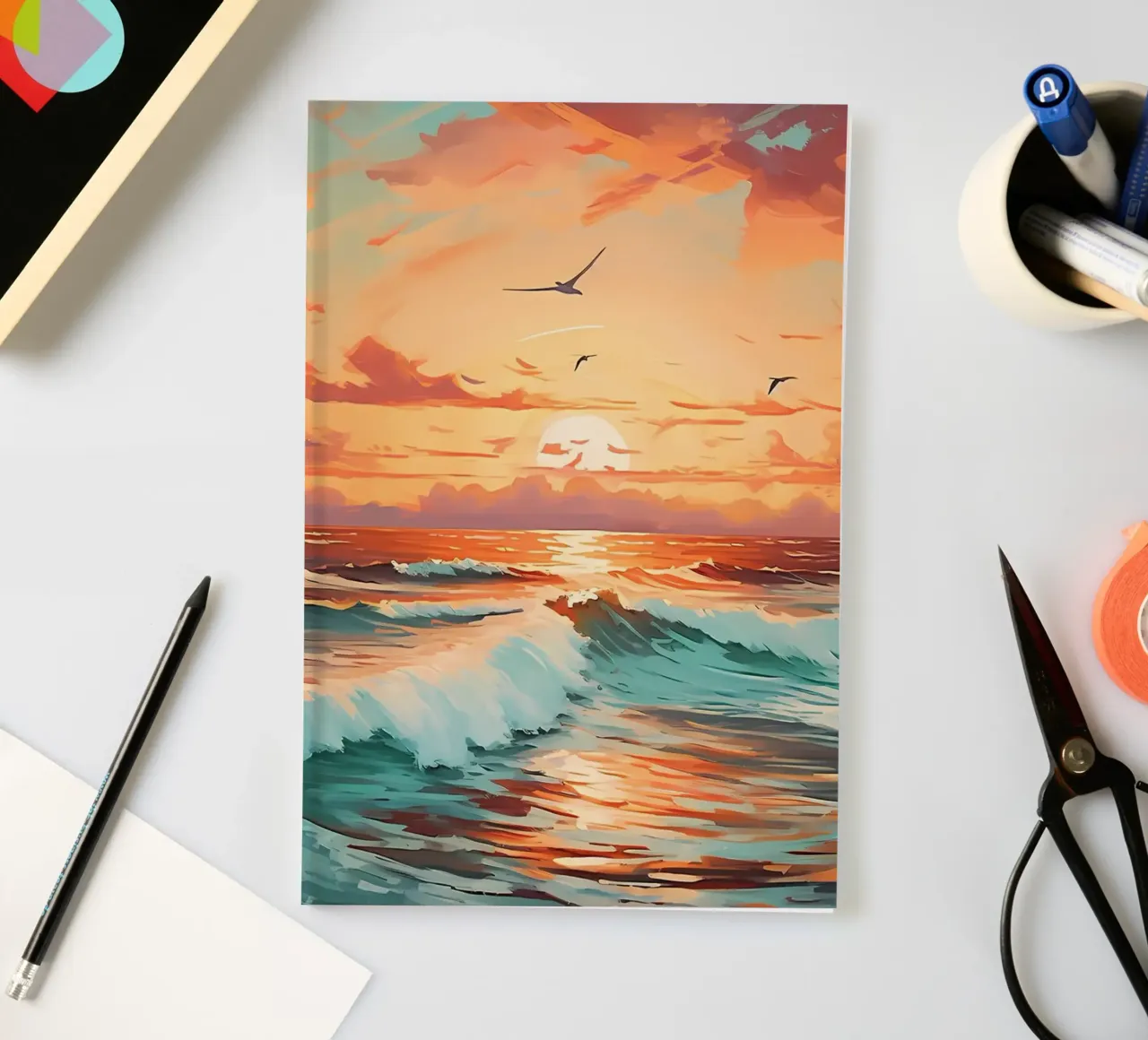 Sonnenuntergang Ozean Gemälde Notizbuch von Bartosz Powalka