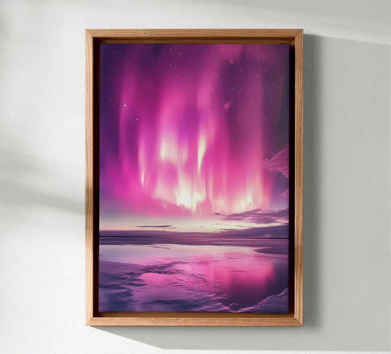 Roze noorderlicht canvas met Baklijst van Matthew Katz