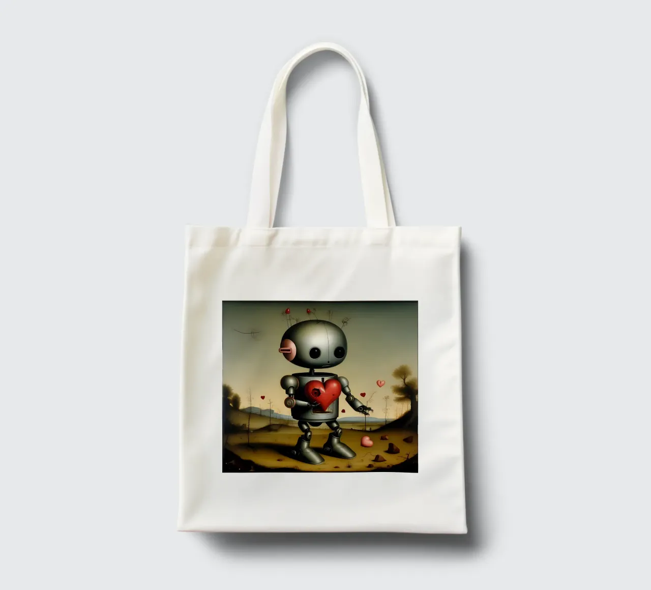 Robot con un cuore_8 borsa in juta da Pink- und LoveArt by LK