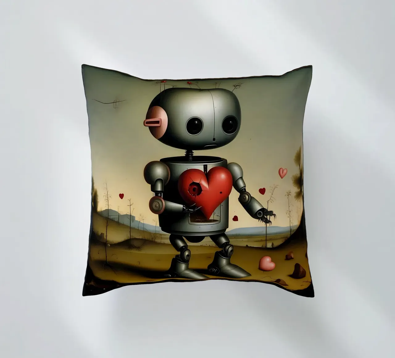 Robot con un cuore_8 cuscino da Pink- und LoveArt by LK