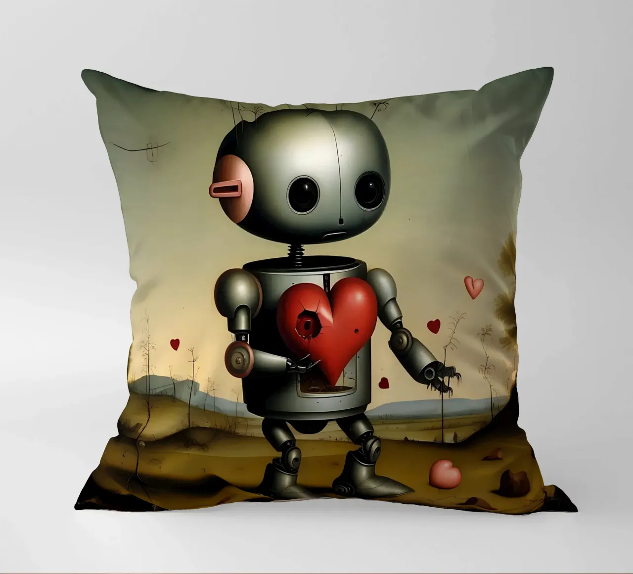 Robot con un cuore_8 cuscino da Pink- und LoveArt by LK