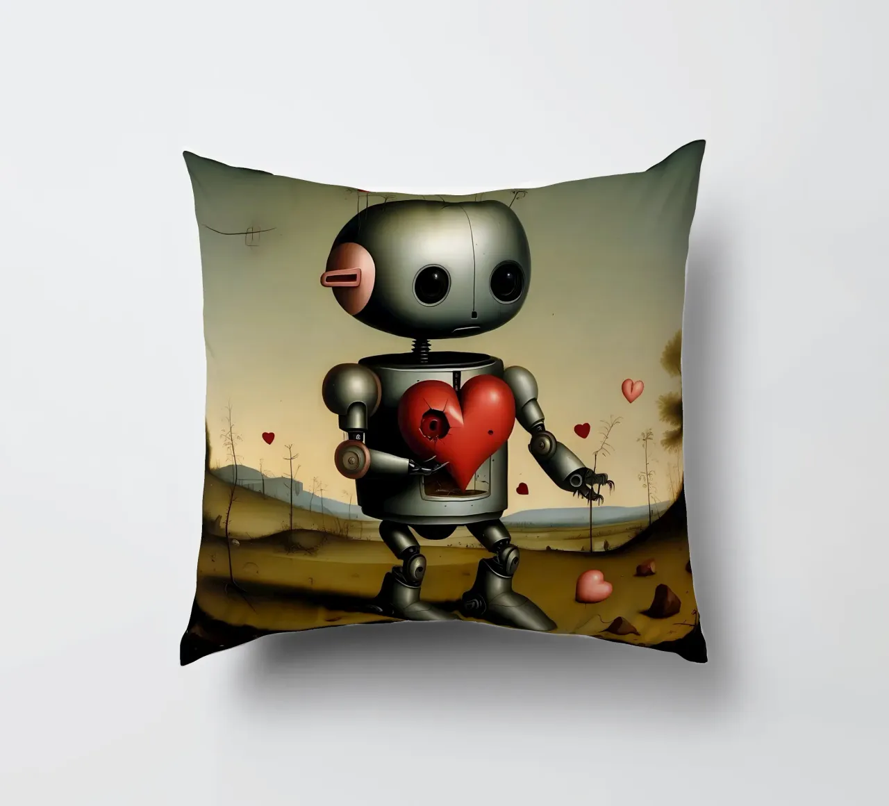 Robot con un cuore_8 cuscino da Pink- und LoveArt by LK
