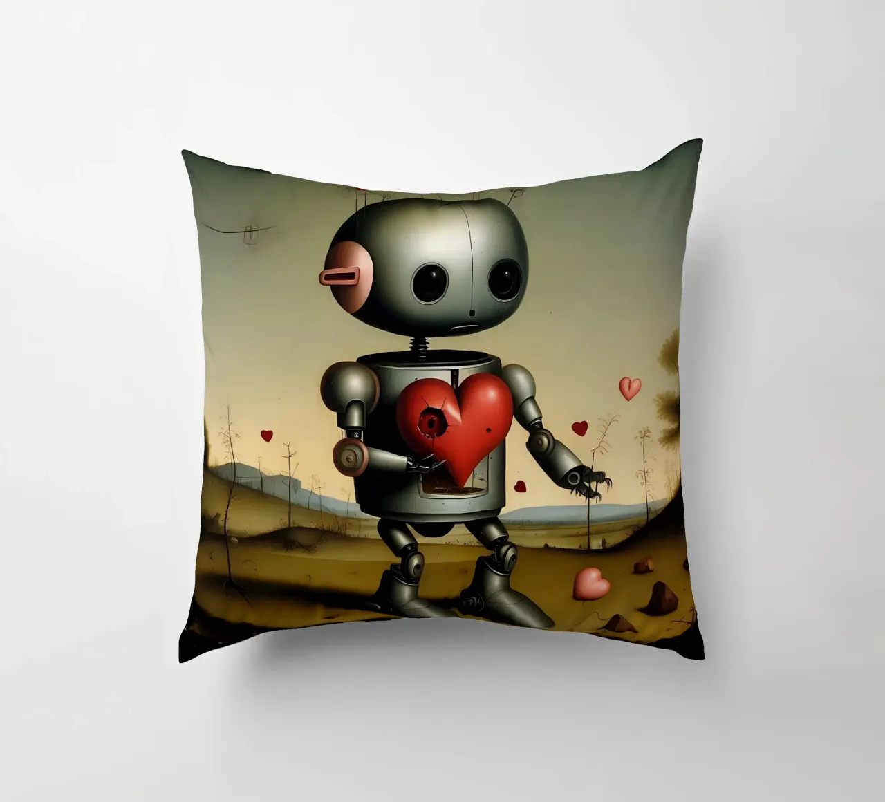 Robot con un cuore_8 cuscino da Pink- und LoveArt by LK