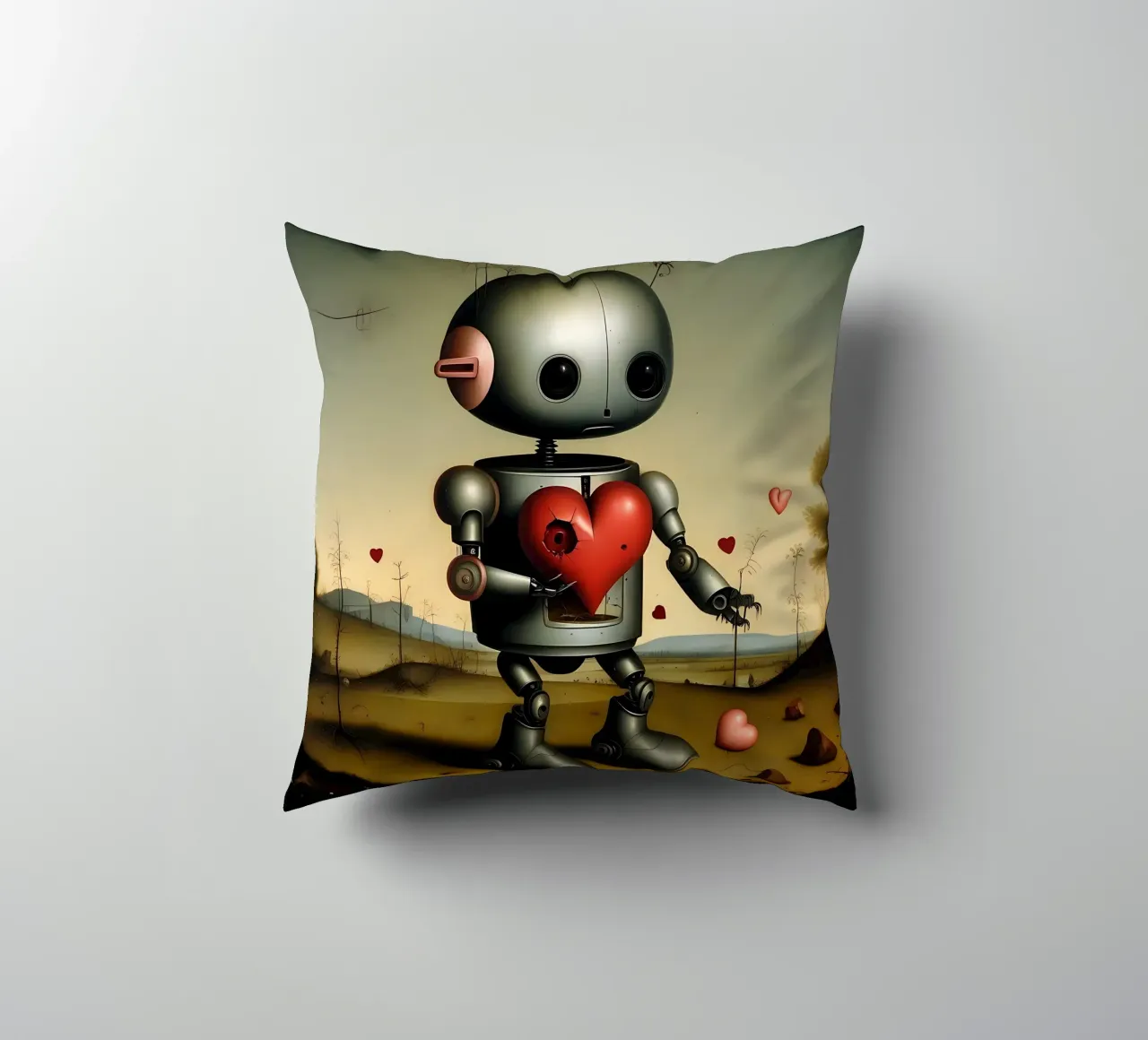 Robot con un cuore_8 cuscino da Pink- und LoveArt by LK