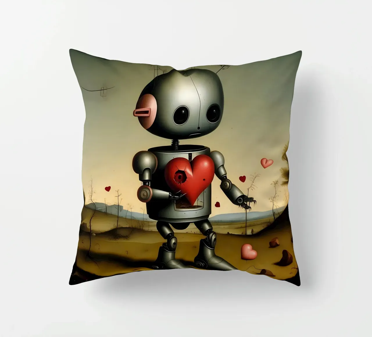 Robot con un cuore_8 cuscino da Pink- und LoveArt by LK