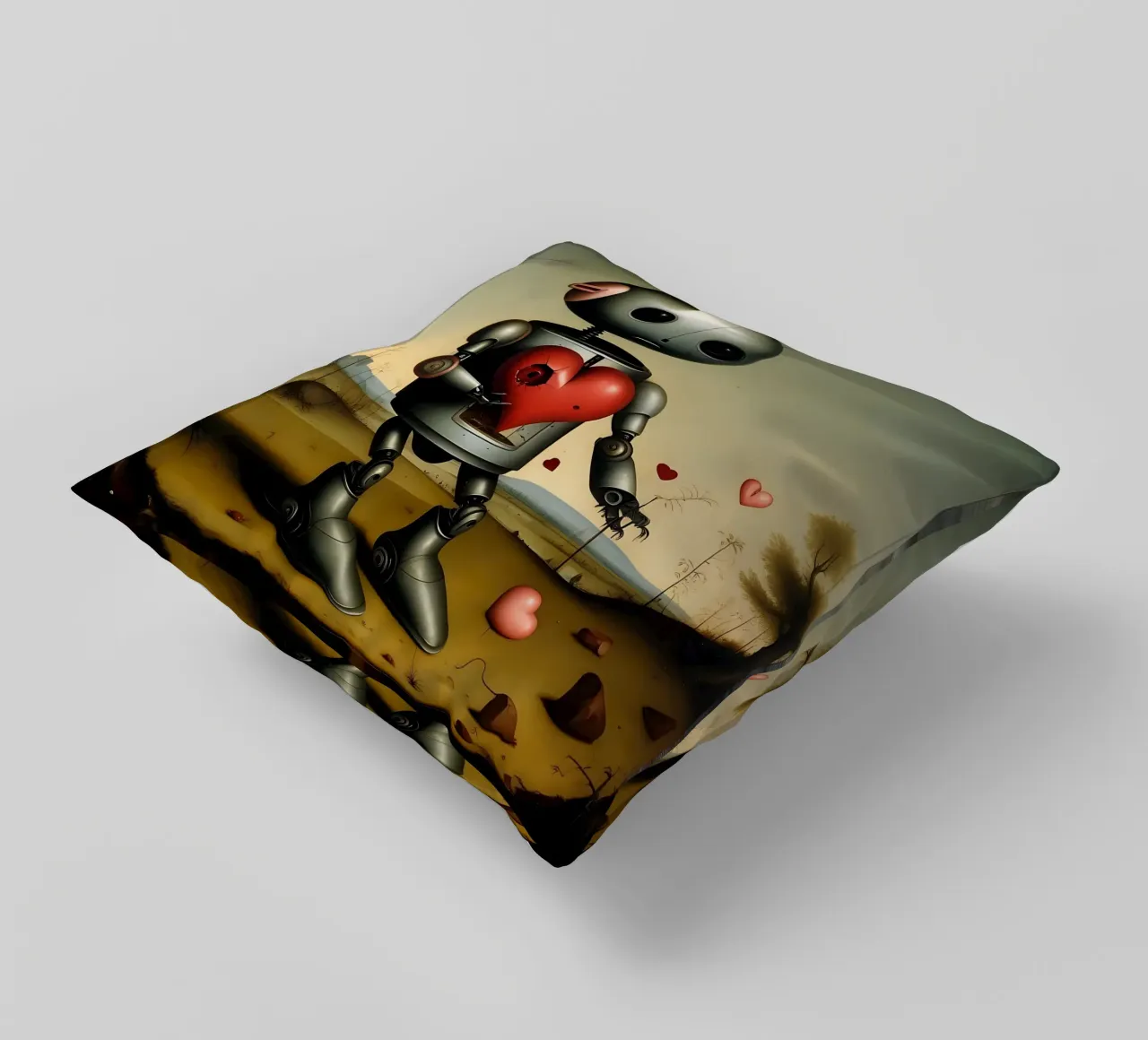 Robot con un cuore_8 cuscino da Pink- und LoveArt by LK