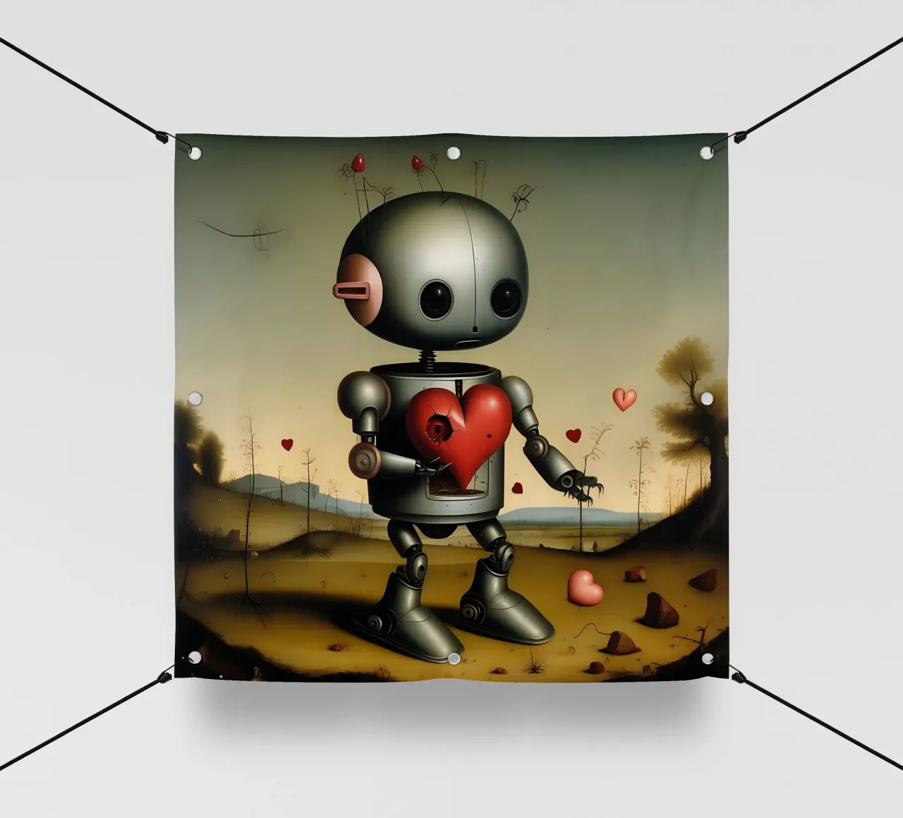 Robot con un cuore_8 telo in pvc da Pink- und LoveArt by LK