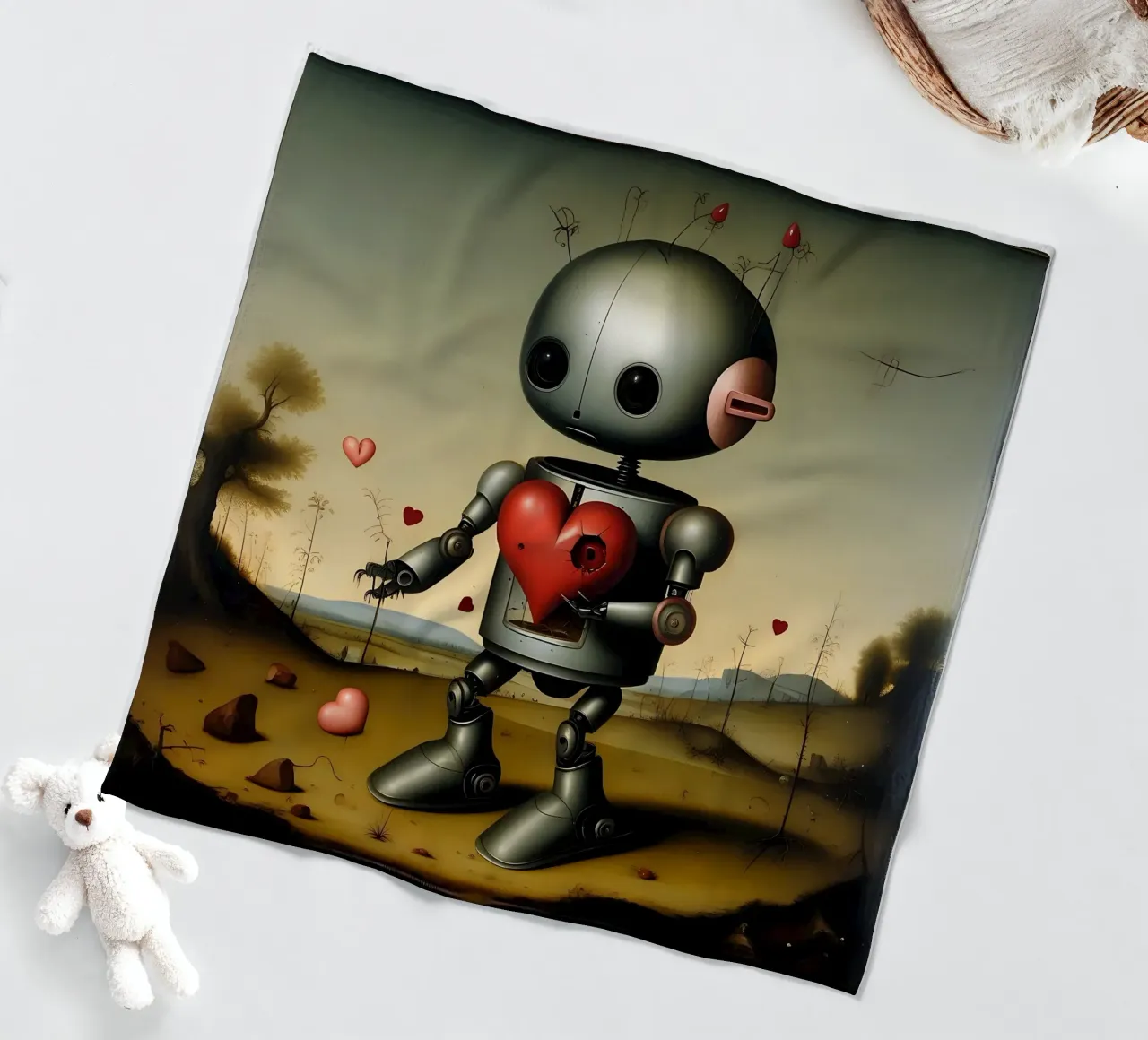 Robot con un cuore_8 coperta in pile da Pink- und LoveArt by LK