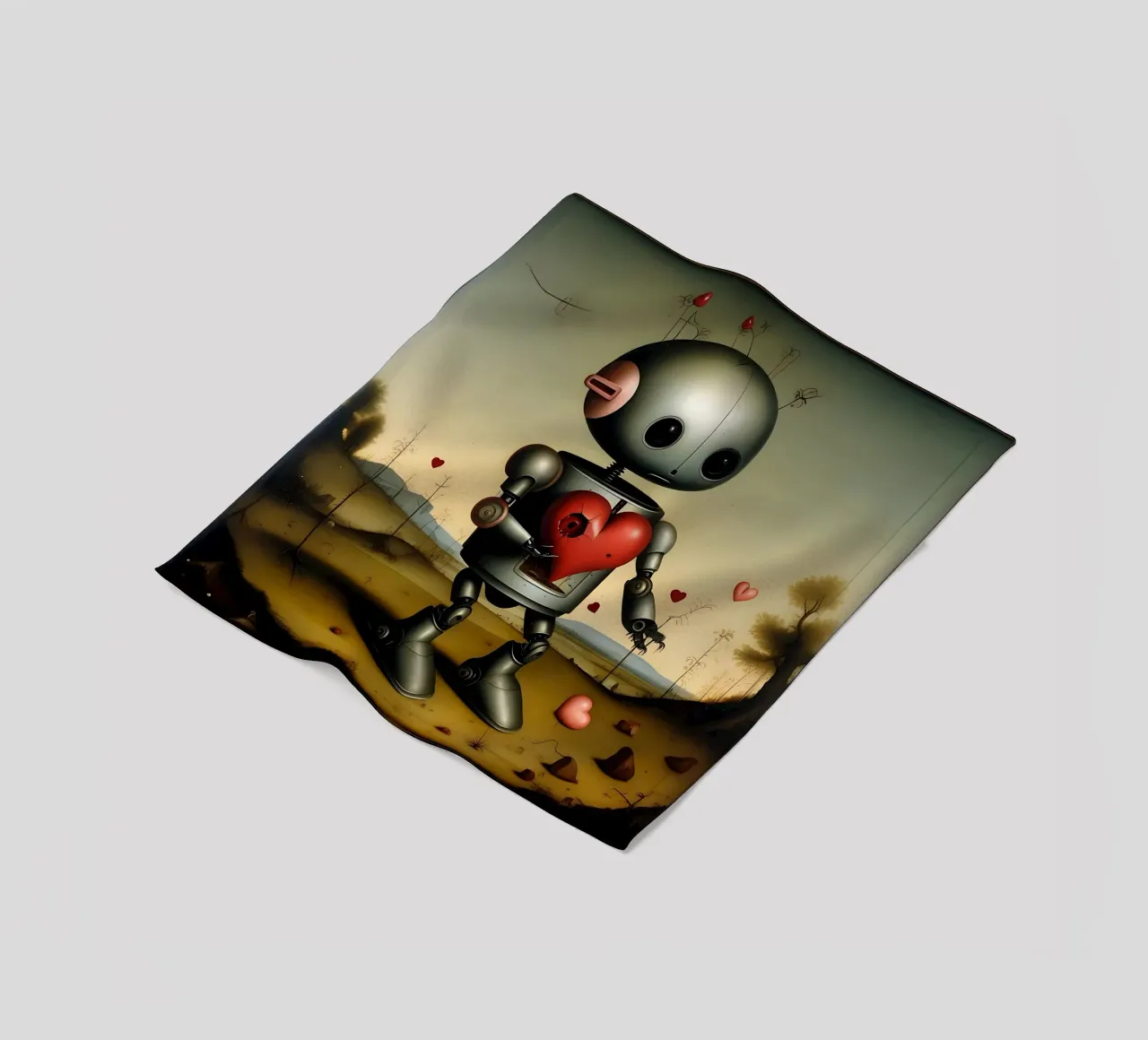 Robot con un cuore_8 coperta in pile da Pink- und LoveArt by LK