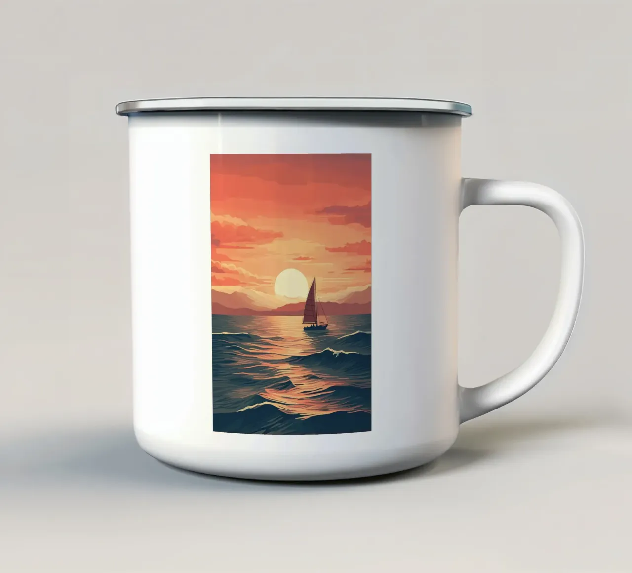 Barca a vela Tramonto sull'oceano tazza in smalto da Bartosz Powalka