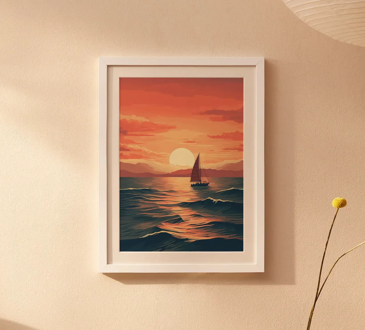 Barca a vela Tramonto sull'oceano poster con telaio in alluminio da Bartosz Powalka