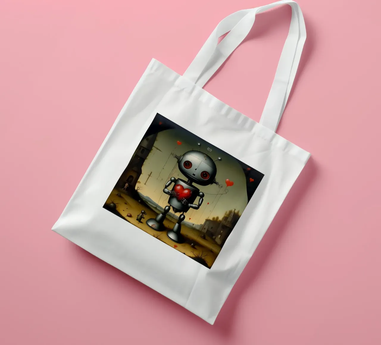 Robot con un cuore_9 borsa in juta da Pink- und LoveArt by LK