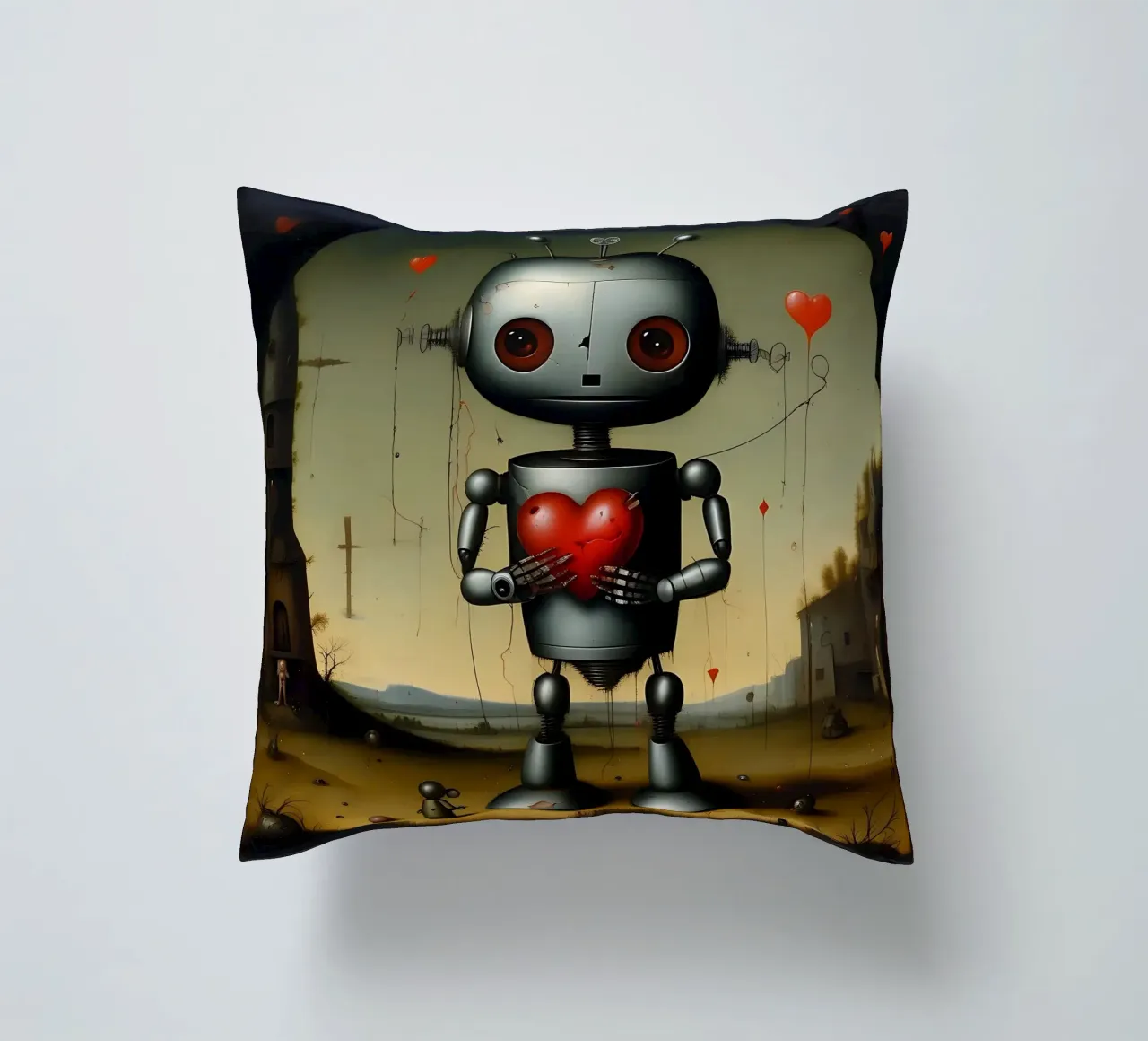 Robot con un cuore_9 cuscino da Pink- und LoveArt by LK