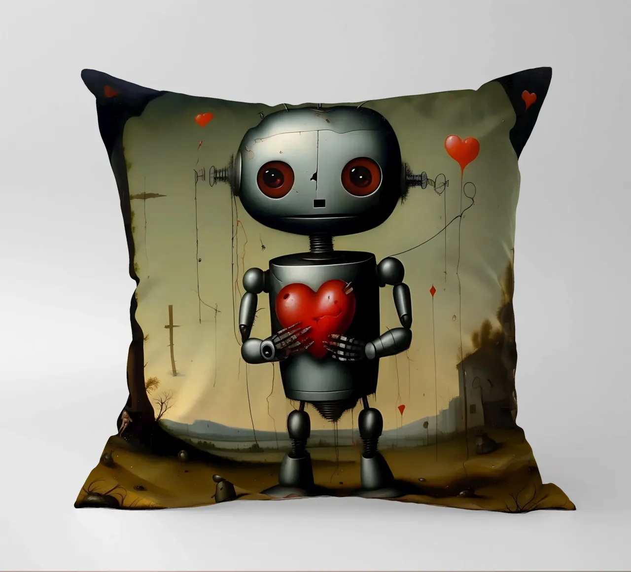 Robot con un cuore_9 cuscino da Pink- und LoveArt by LK