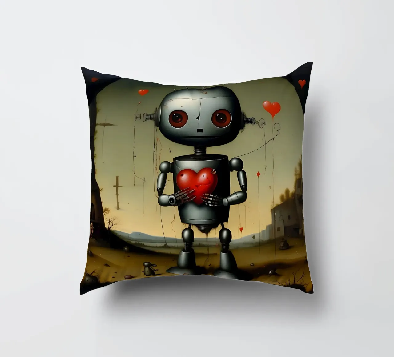 Robot con un cuore_9 cuscino da Pink- und LoveArt by LK