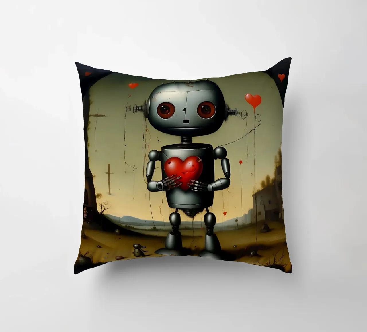 Robot con un cuore_9 cuscino da Pink- und LoveArt by LK