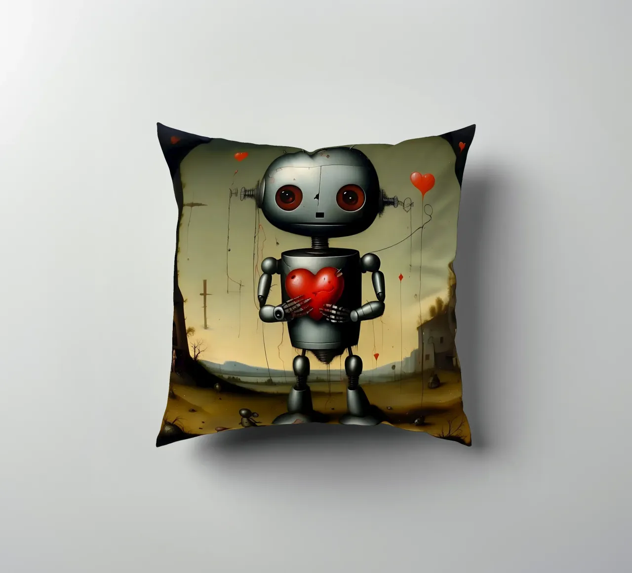 Robot con un cuore_9 cuscino da Pink- und LoveArt by LK
