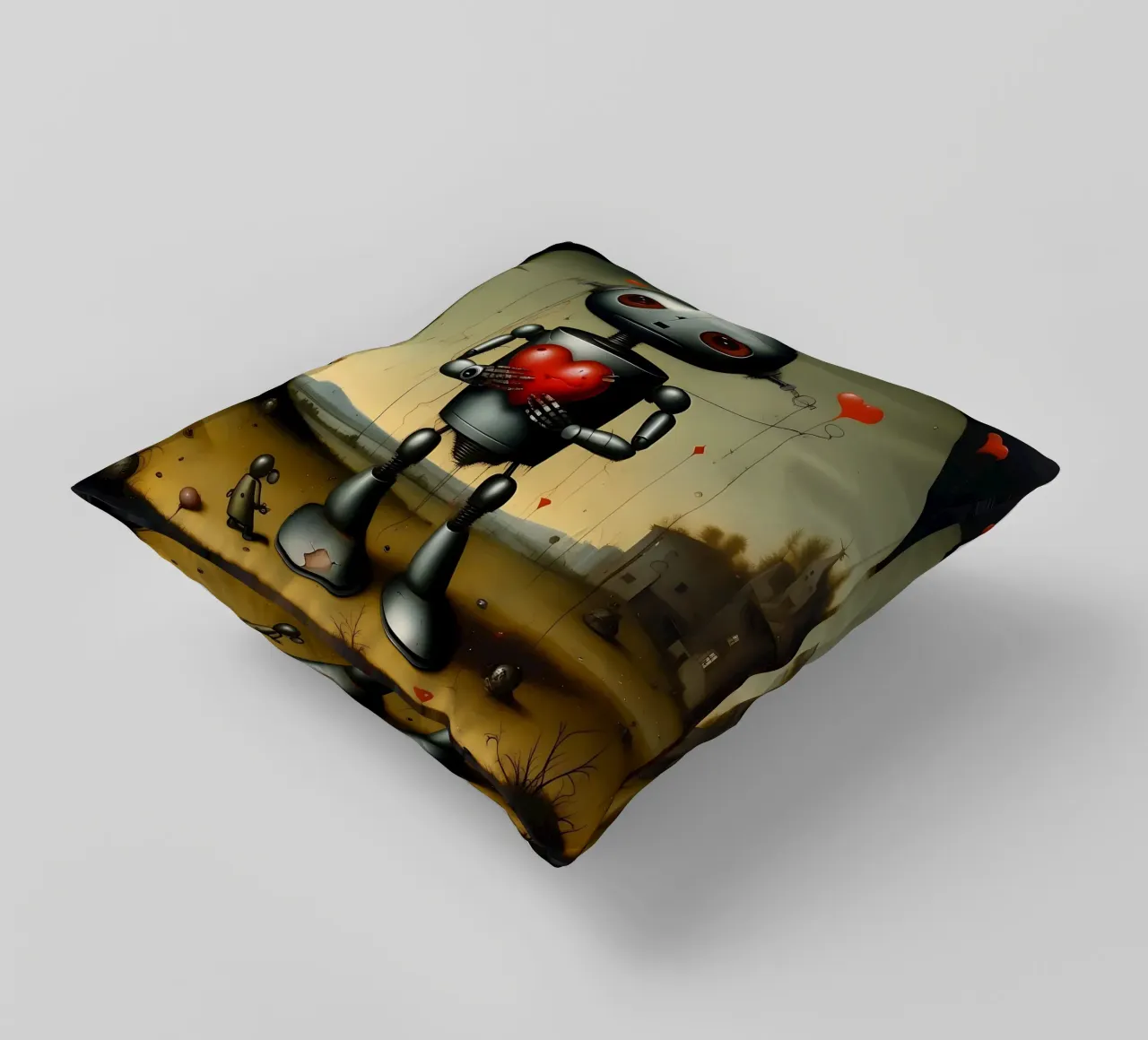 Robot con un cuore_9 cuscino da Pink- und LoveArt by LK