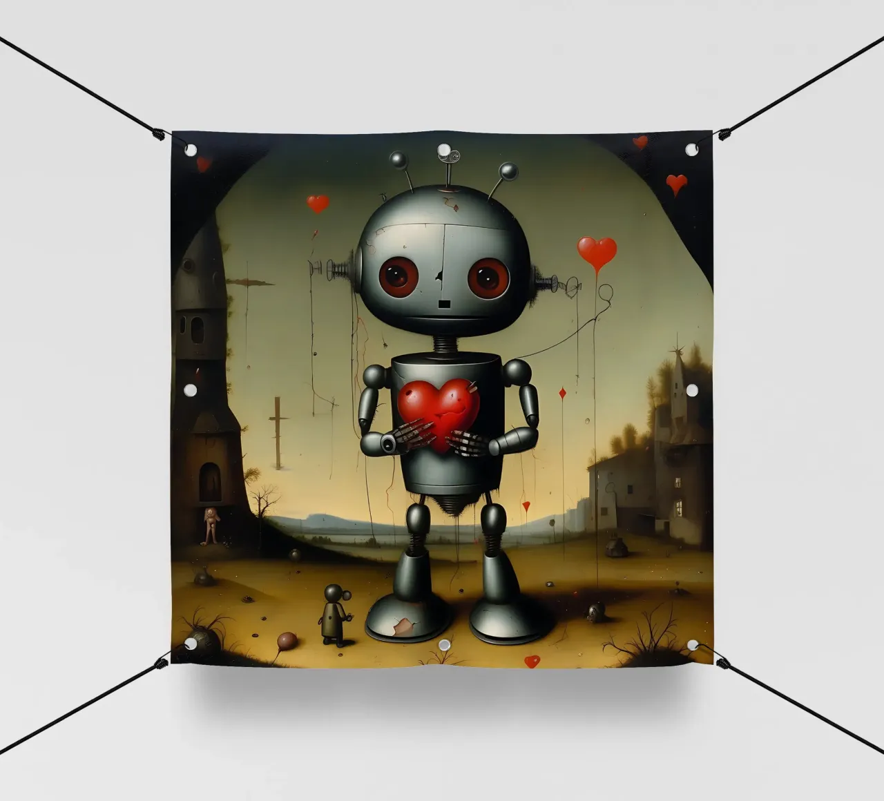 Robot con un cuore_9 telo in pvc da Pink- und LoveArt by LK