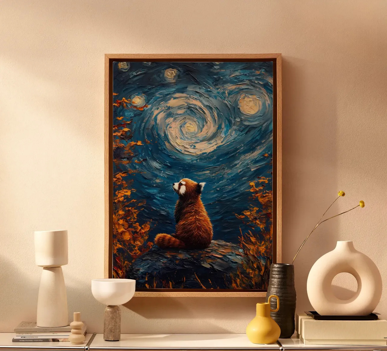 Panda rosso Notte stellata tela con Cornice a cassetta da Adrian Patel