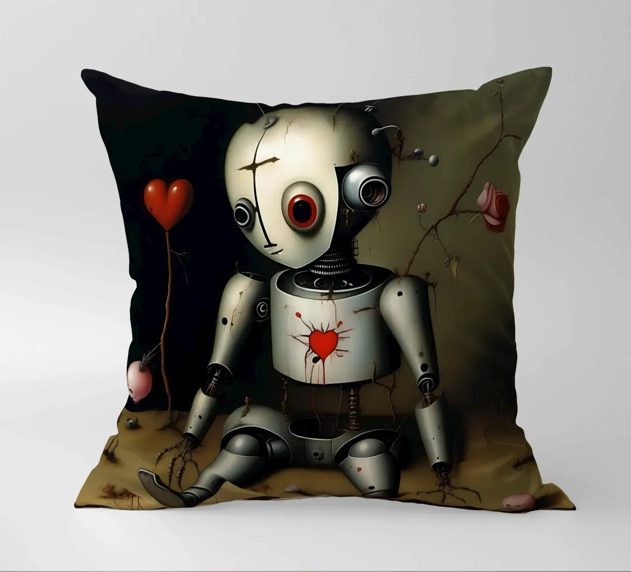 Robots met een hart_10 kussen van Pink- und LoveArt by LK