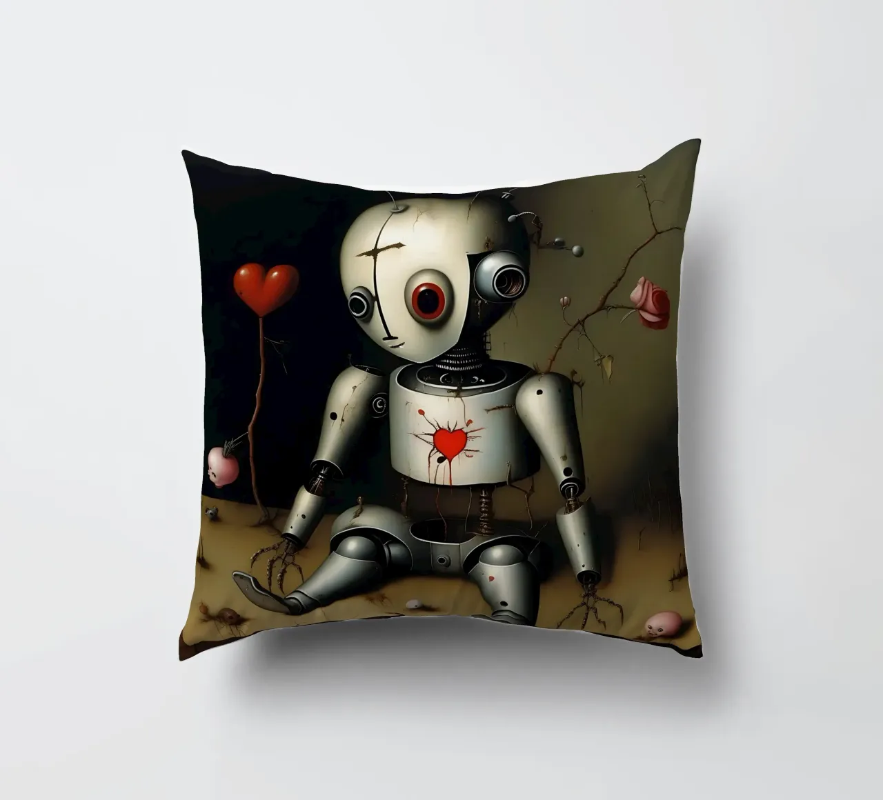 Robots met een hart_10 kussen van Pink- und LoveArt by LK