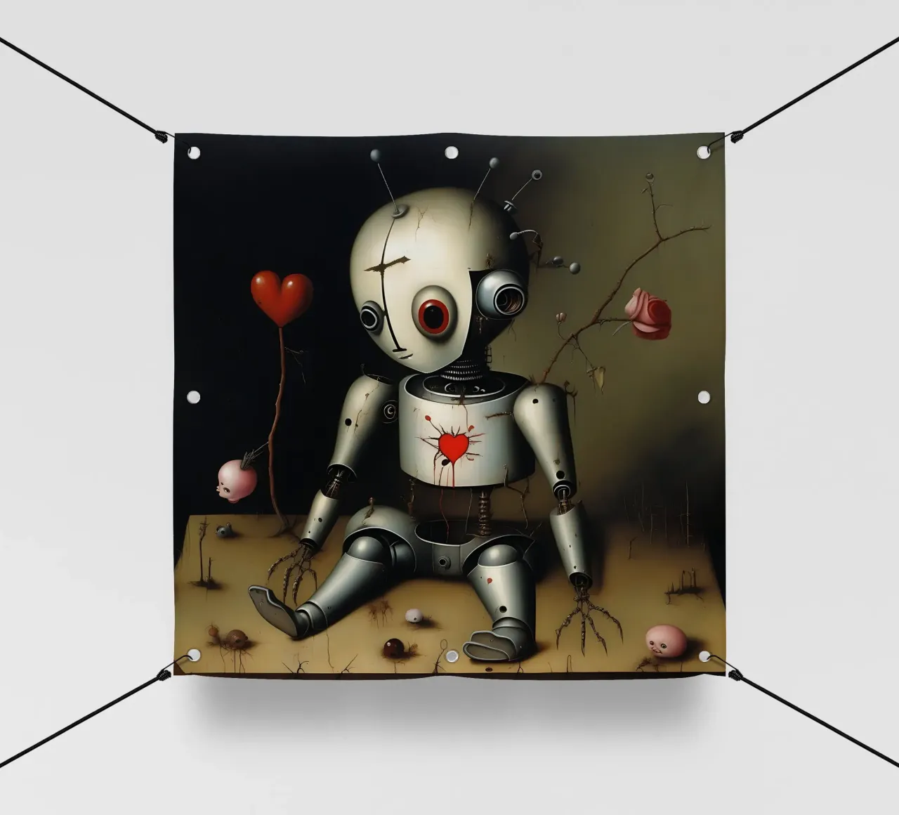 Robot con un cuore_10 telo in pvc da Pink- und LoveArt by LK