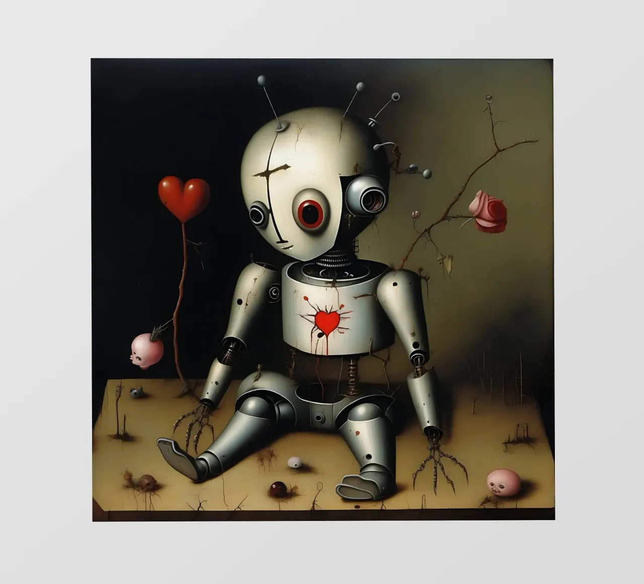 Robot con un cuore_10 telo in pvc da Pink- und LoveArt by LK