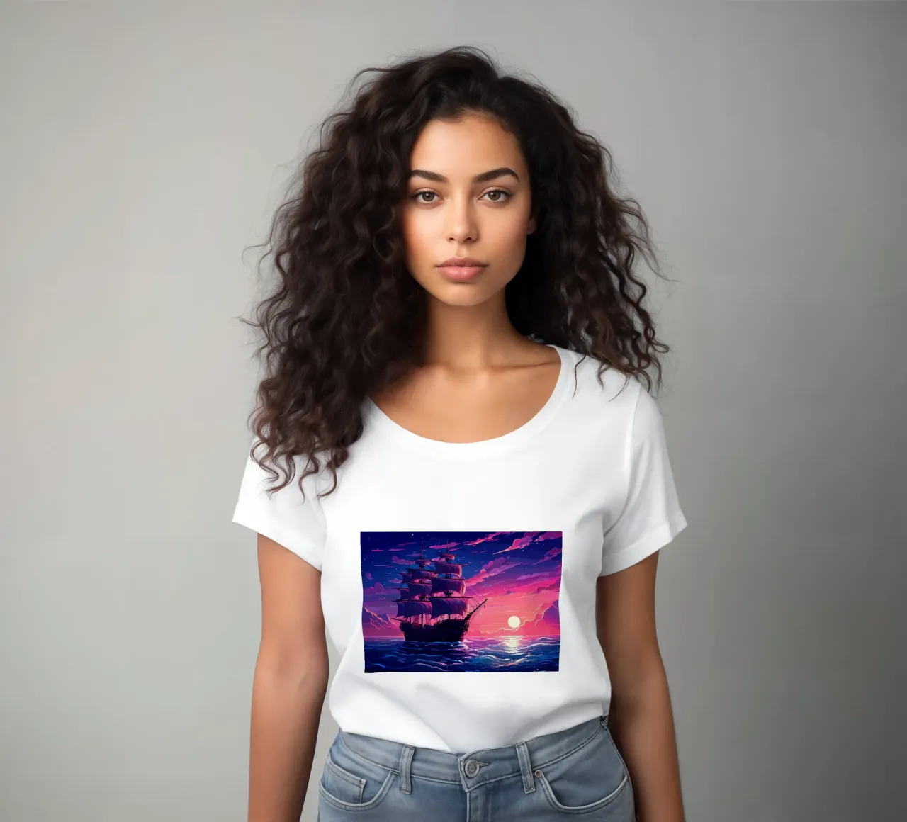Ship Sails Retro Pixel Art women's fitted t-shirt by Bartosz Powalka