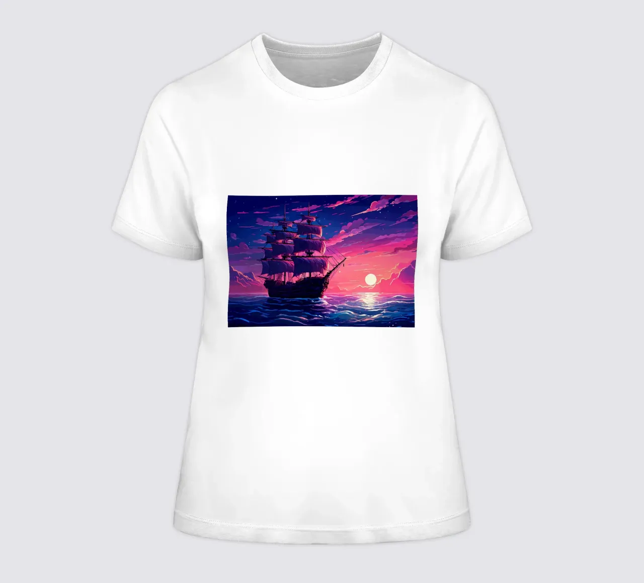 Ship Sails Retro Pixel Art women's fitted t-shirt by Bartosz Powalka
