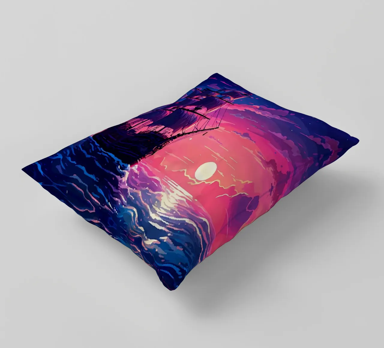 Ship Sails Retro Pixel Art decorative cushion by Bartosz Powalka