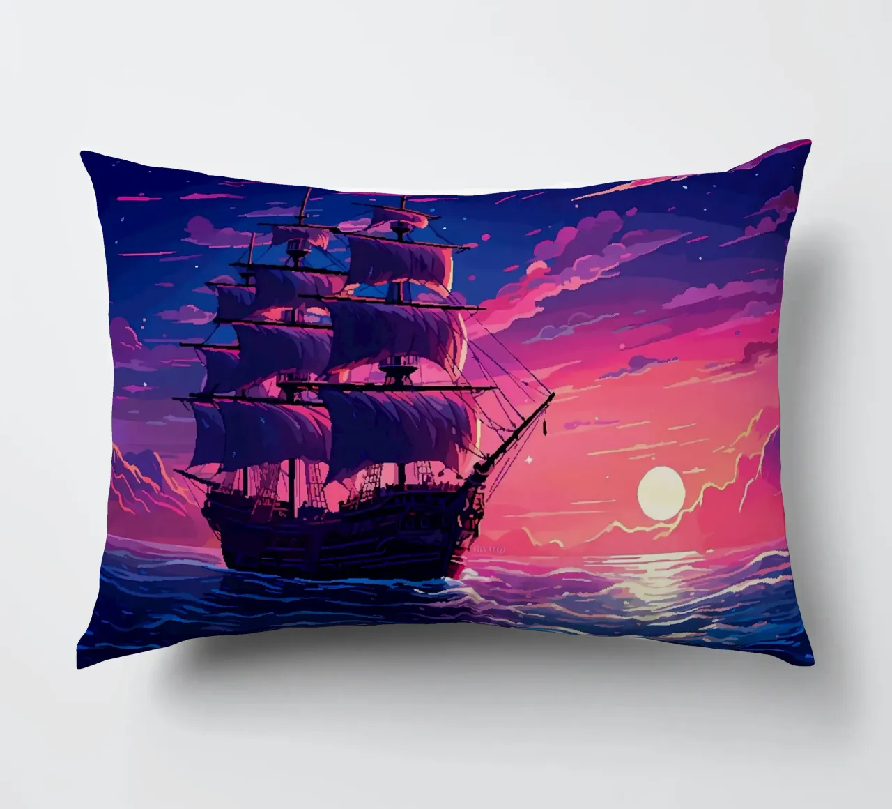 Ship Sails Retro Pixel Art decorative cushion by Bartosz Powalka