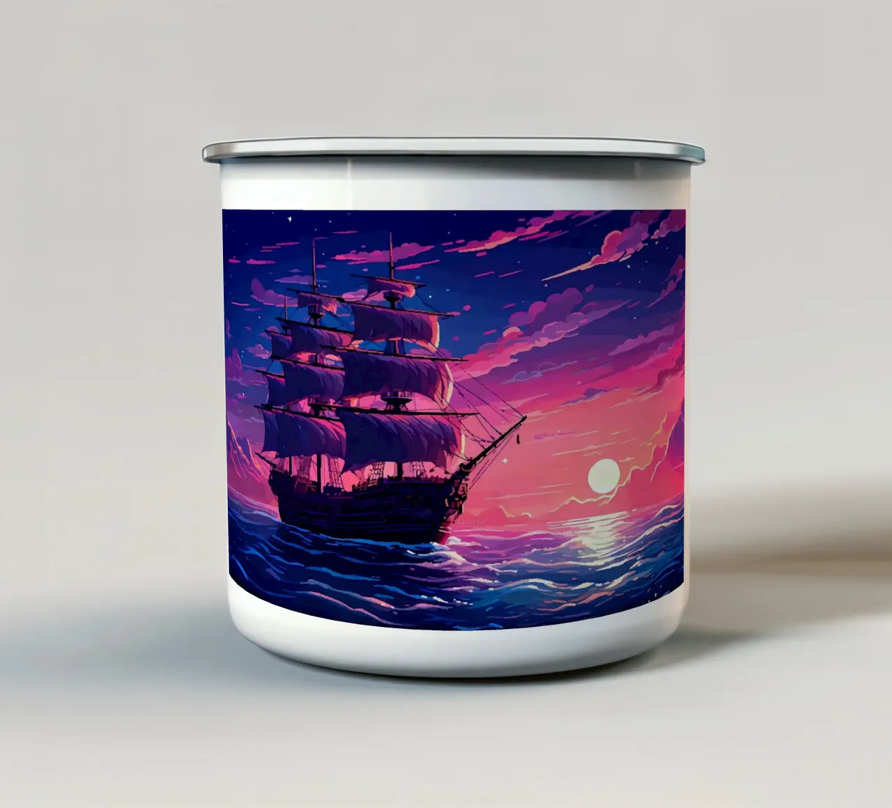 Vele di nave Arte Pixel Retrò tazza in smalto da Bartosz Powalka