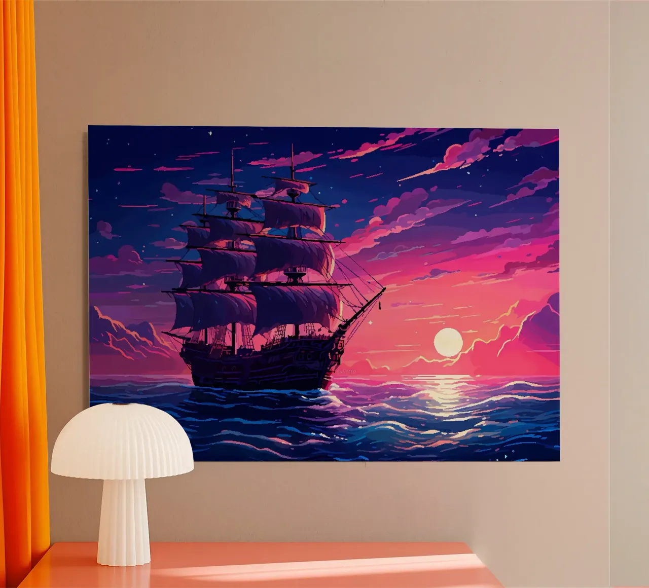Ship Sails Retro Pixel Art alu dibond de Bartosz Powalka