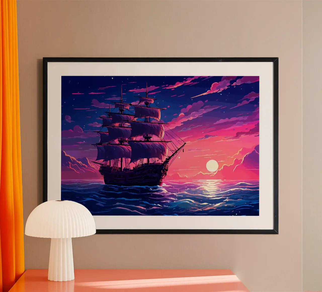 Vele di nave Arte Pixel Retrò poster da Bartosz Powalka