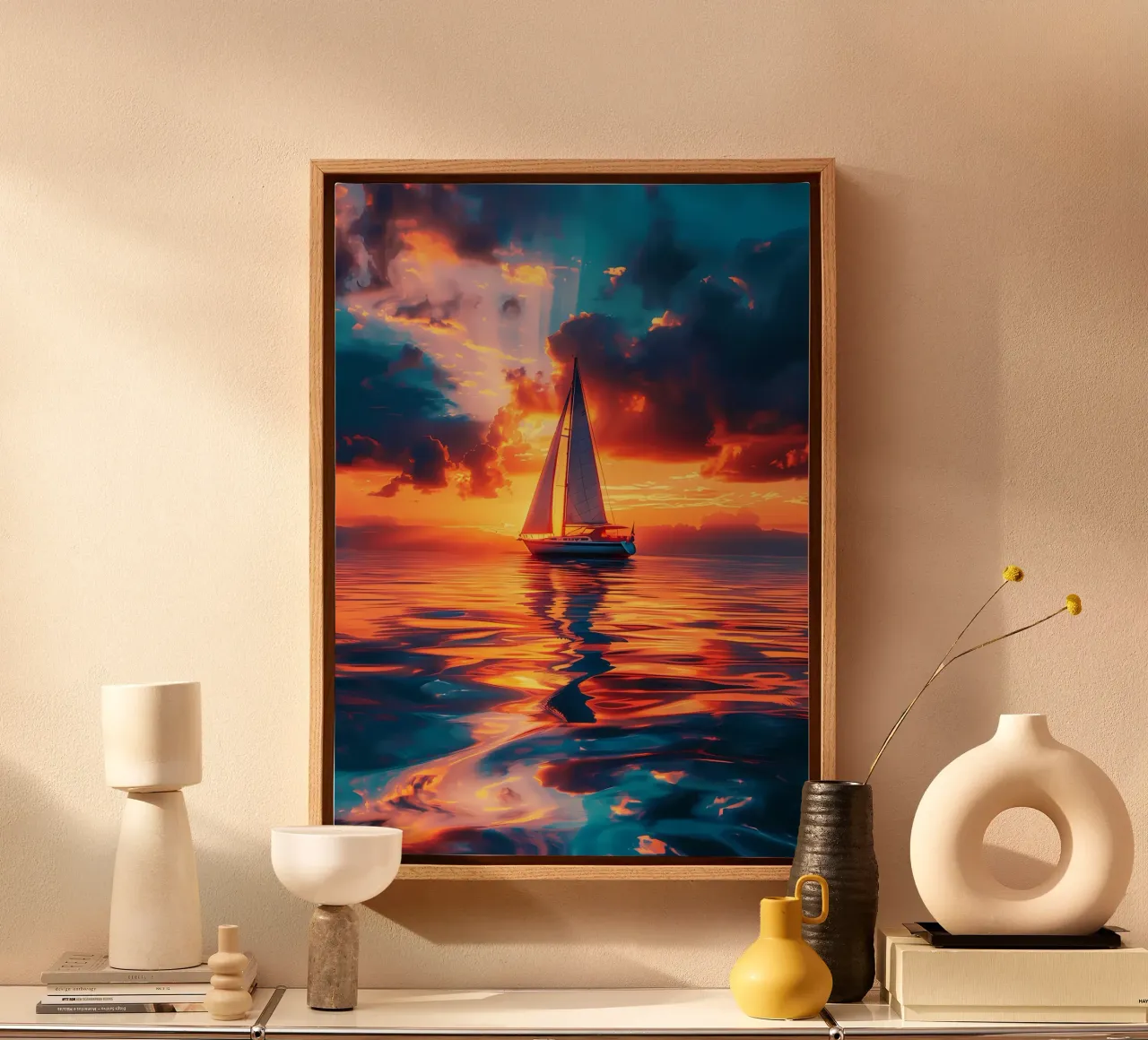 Sunset Sailing canvas with Floater frame by Bartosz Powalka
