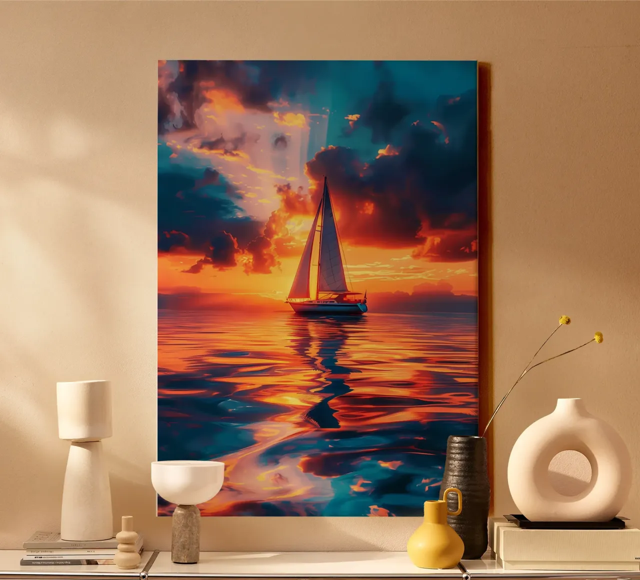 Sunset Sailing canvas with Floater frame by Bartosz Powalka