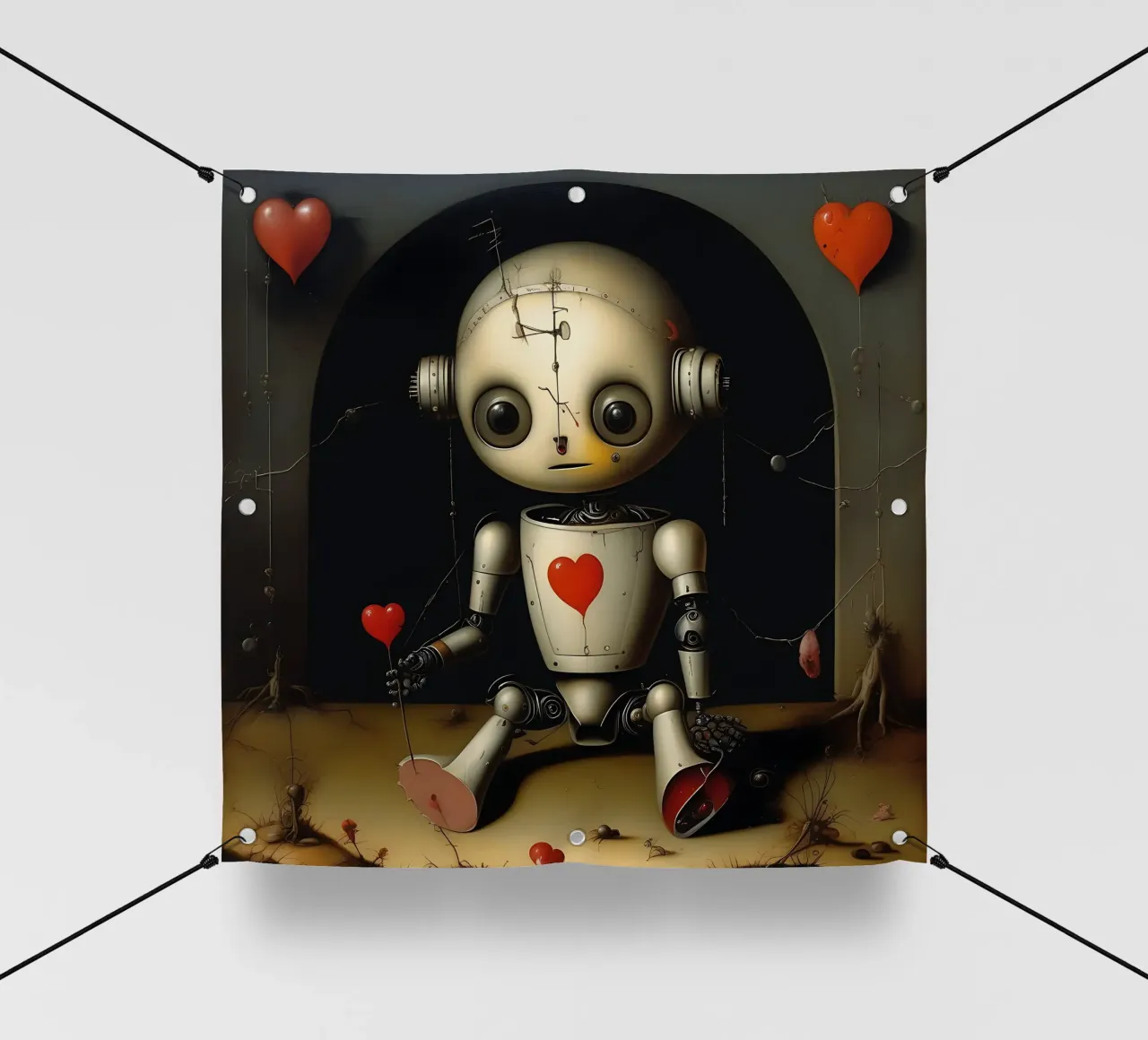 Robot con un cuore_11 telo in pvc da Pink- und LoveArt by LK