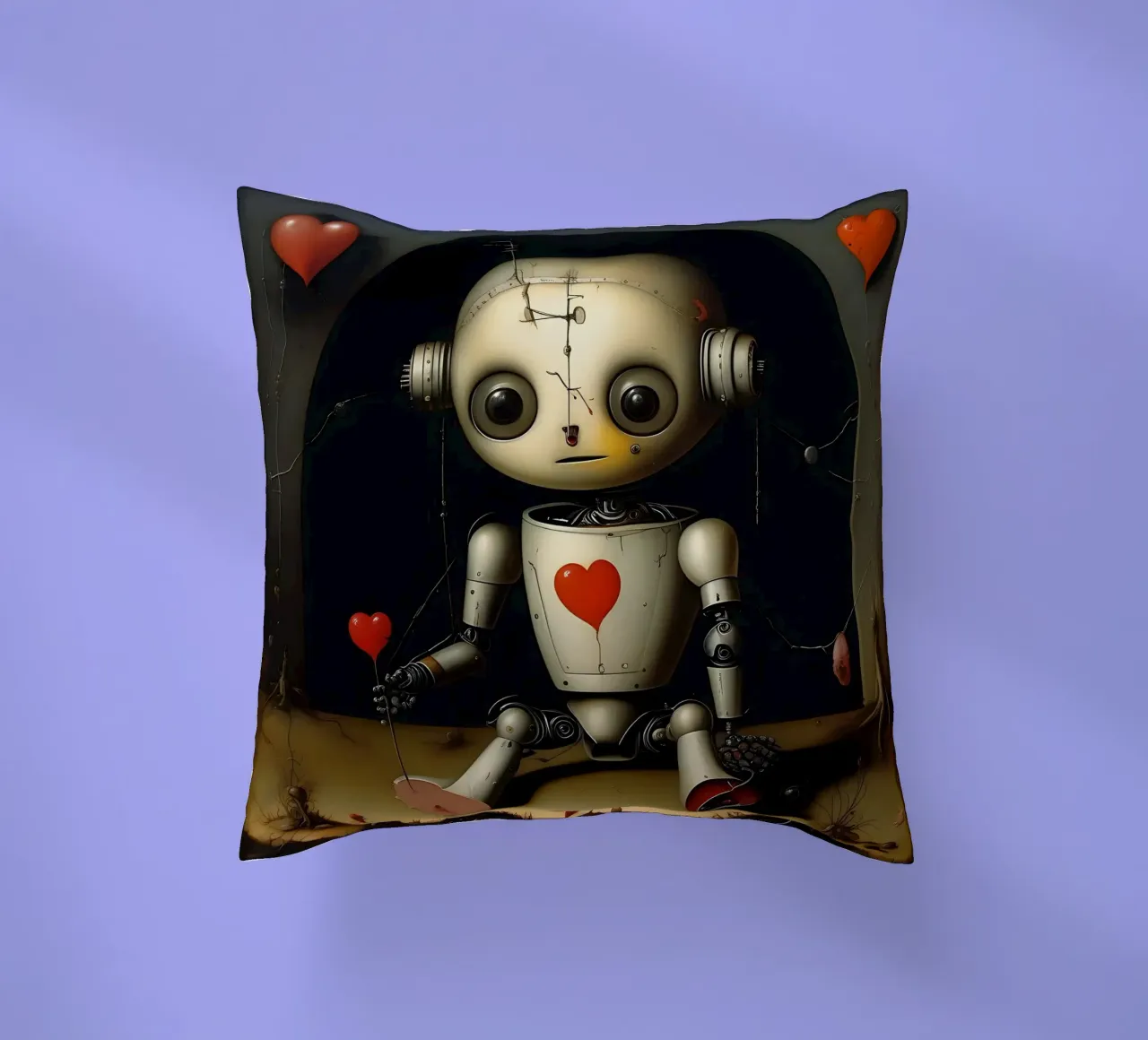 Robot con un cuore_11 cuscino da Pink- und LoveArt by LK