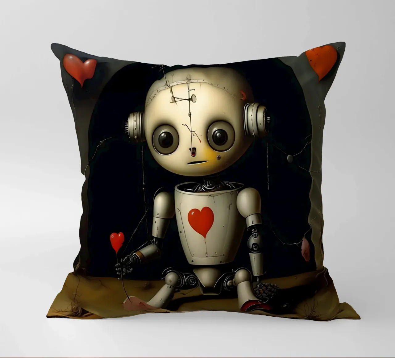 Robot con un cuore_11 cuscino da Pink- und LoveArt by LK