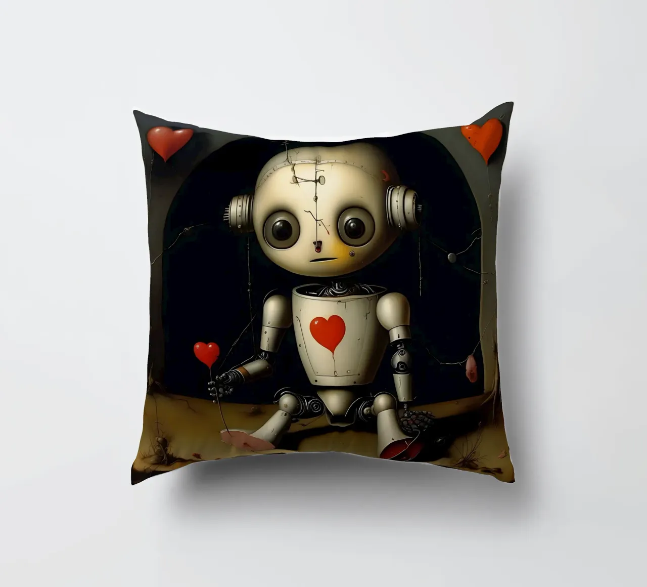 Robot con un cuore_11 cuscino da Pink- und LoveArt by LK