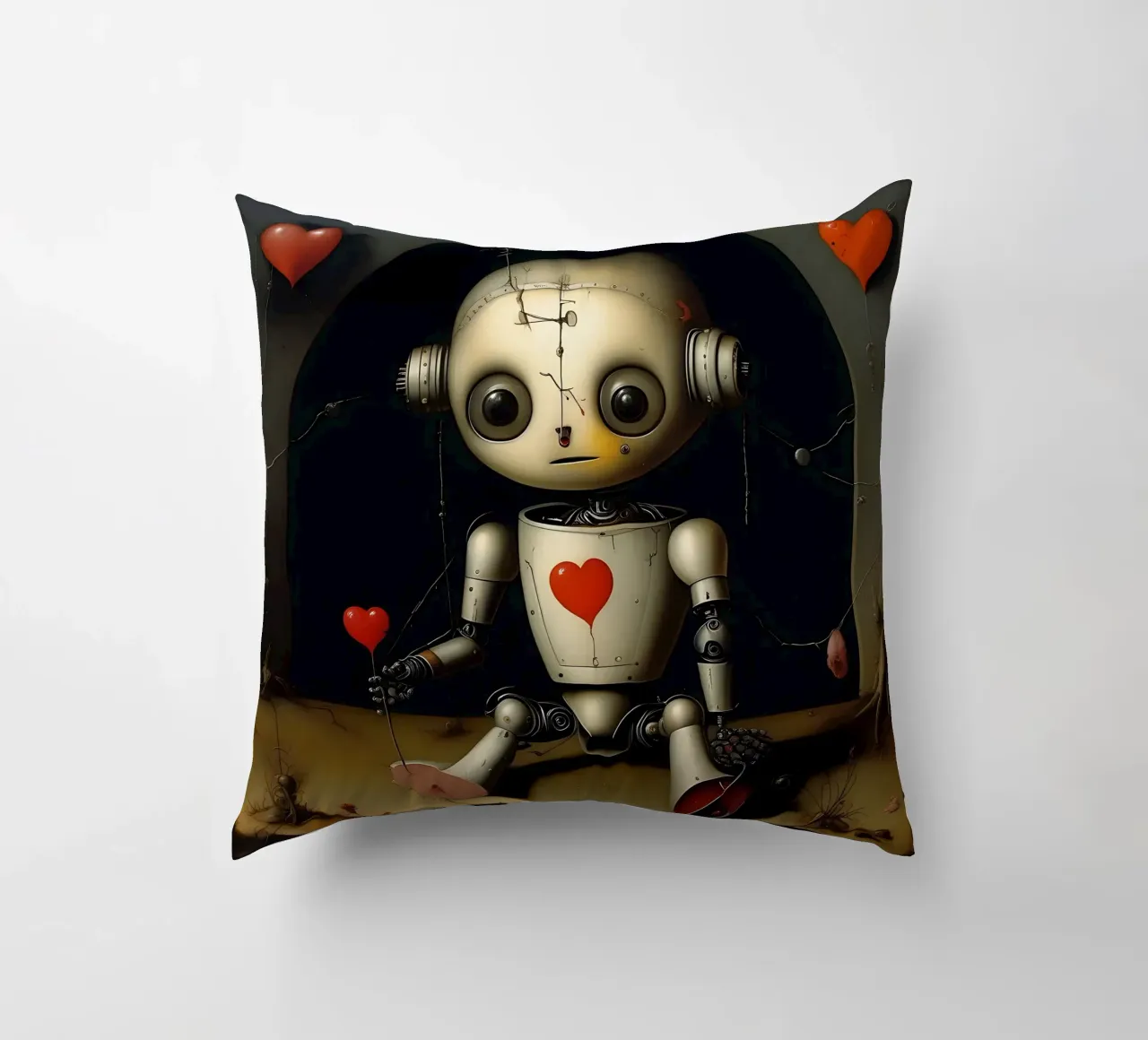Robot con un cuore_11 cuscino da Pink- und LoveArt by LK