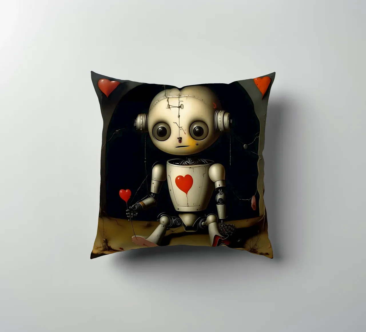 Robot con un cuore_11 cuscino da Pink- und LoveArt by LK