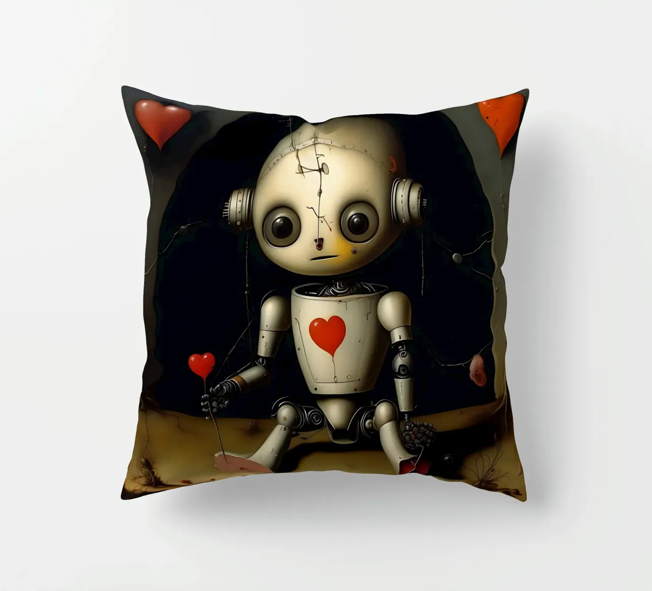 Robot con un cuore_11 cuscino da Pink- und LoveArt by LK