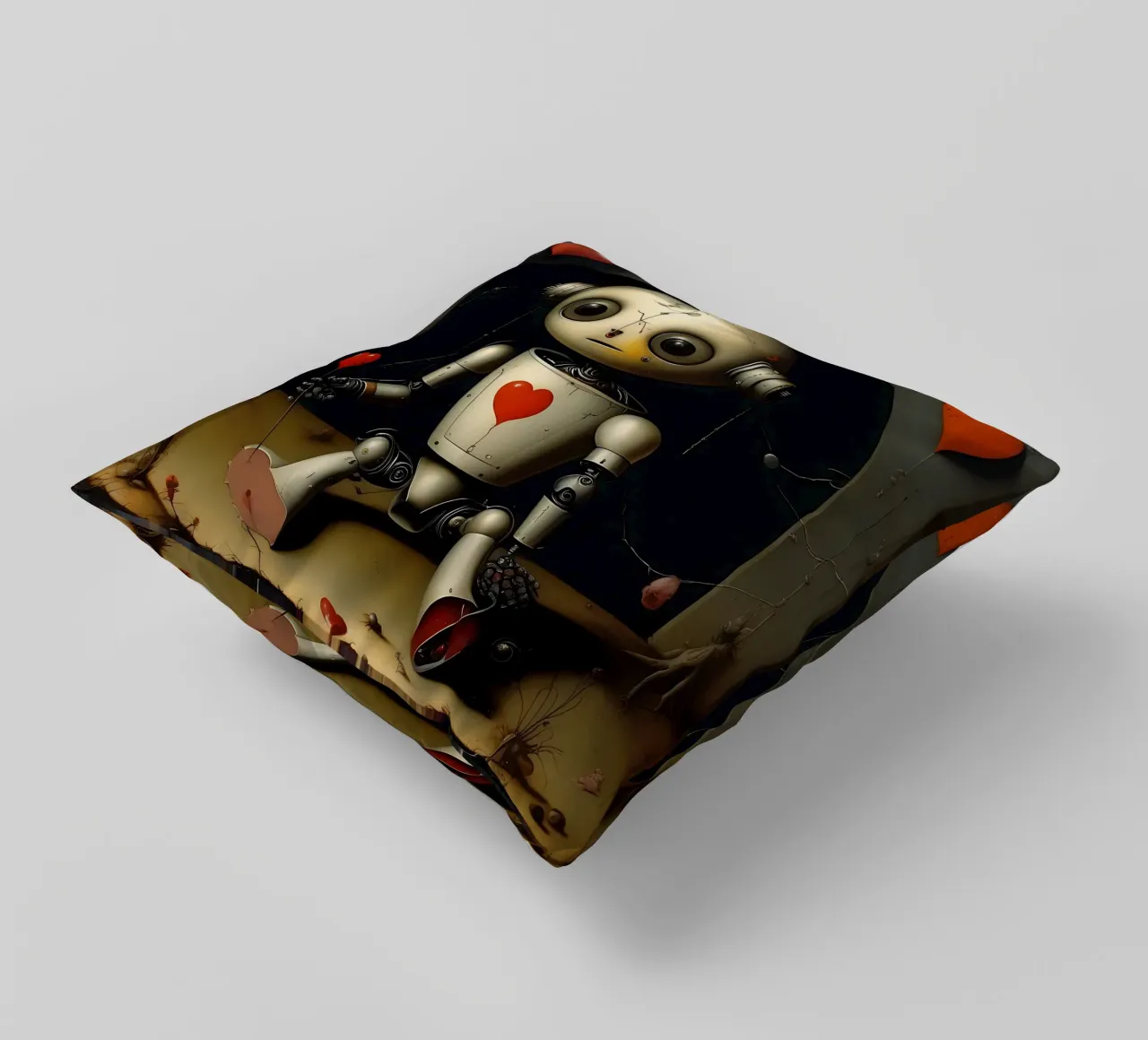 Robot con un cuore_11 cuscino da Pink- und LoveArt by LK