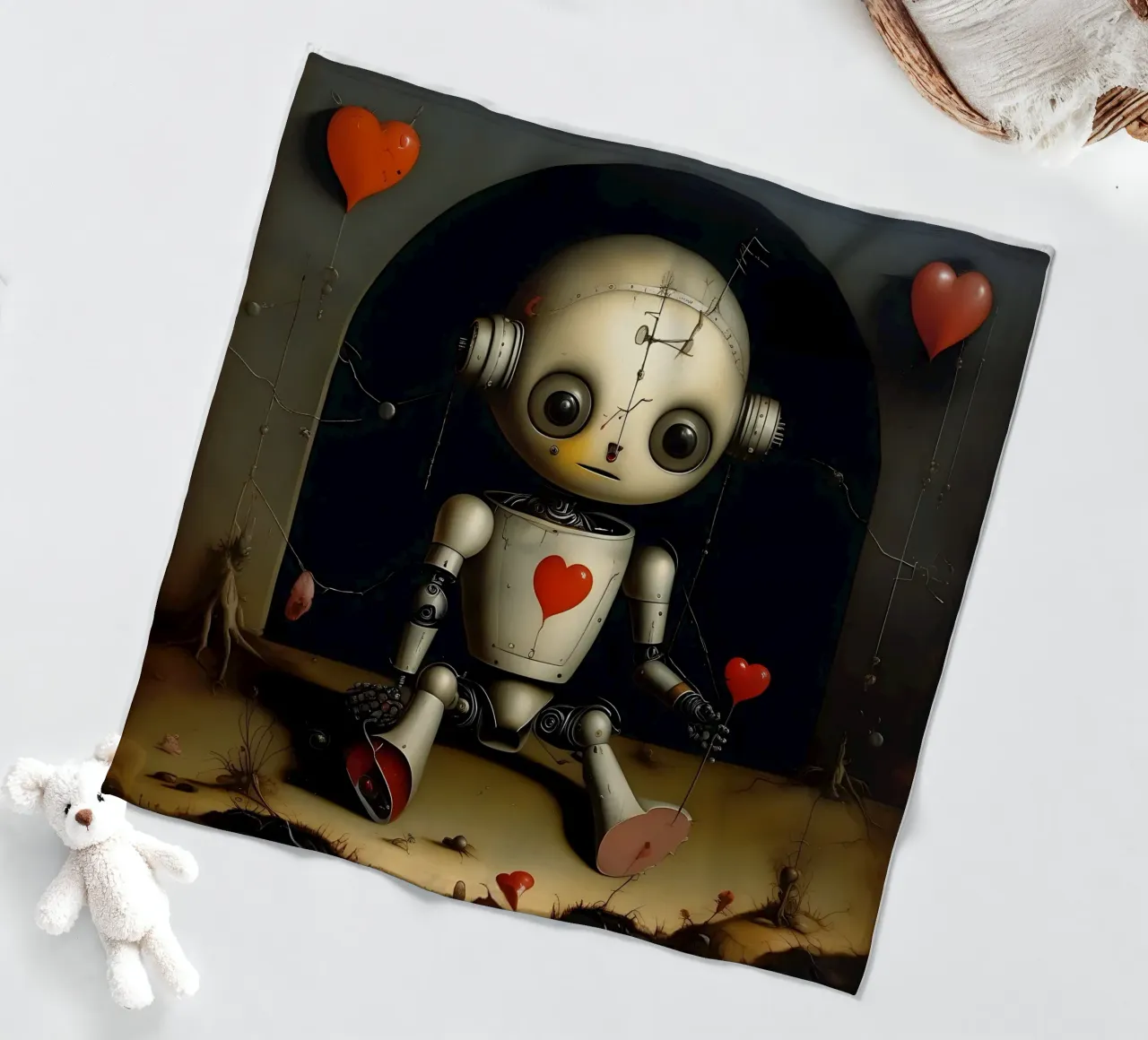Robot con un cuore_11 coperta in pile da Pink- und LoveArt by LK