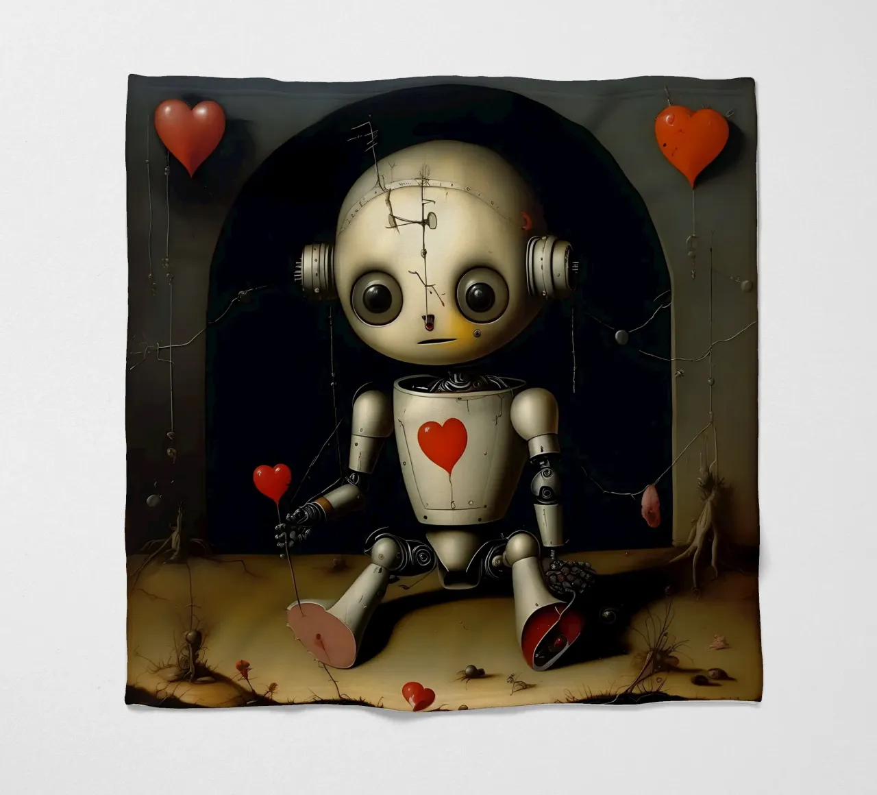 Robot con un cuore_11 coperta in pile da Pink- und LoveArt by LK